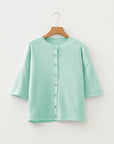 Solid 3/4 Sleeve Boxy Button-Down Cardigan