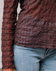 Ruth Sheer Mesh Patterned Lettuce Trim Top