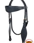 HILASON Western Horse Headstall Breast Collar Set Tack Genuine American Leather Basket Weave Black