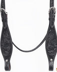 Western Horse Breast Collar Headstall With Floral Black Leather