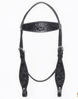 Western Horse Breast Collar Headstall With Floral Black Leather