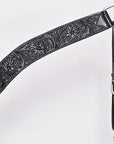 Western Horse Breast Collar Headstall With Floral Black Leather