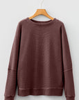 Waffle Knit Patchwork Long Sleeve Top