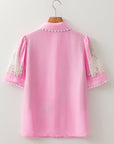 Floral Ricrac Trim Puff Sleeve Buttoned Shirt