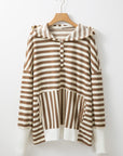 Plus Size Stripe Quarter Buttoned Drop Sleeve Hoodie