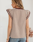 Stripe Double Ruffle Short Sleeve V-Neck Blouse