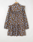 Floral Ruffle Shirt Collar Buttoned Long Sleeve Dress