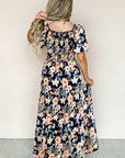 Floral Short Sleeve Smocked High Waist Maxi Dress