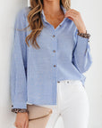 Stripe Leopard Ruffle Long Sleeve Buttoned Shirt