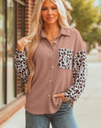 Western Leopard Corded Knit Patchwork Shacket