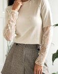 Solid Lace Patchwork Long Sleeve T-Shirt