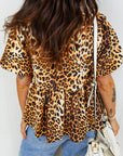 Leopard Short Puff Sleeve Babydoll Top