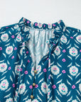 Floral Split Neck Ruffle Short Sleeve Dress