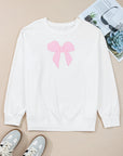 Beige Big Bow Accent Plus Size Drop Shoulder Sweatshirt