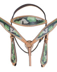 Durable Camouflage Western Leather Headstall And Breast Collar Set For Trail Horses