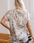Floral V-Neck Short Sleeve Loose Fit Blouse