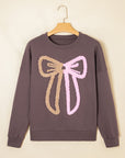 Bow Tie Contrast Terry Drop Shoulder Sweatshirt
