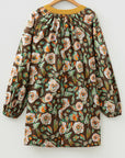 Floral Contrast Trim V-Neck Long Sleeve Pocketed Dress