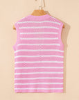 Stripe Buttoned V-Neck Sweater Knit Top