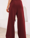 Solid Tied High-Waist Pleated Sweatpants