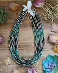20” Heishi Turquoise Necklace – 4mm Turquoise & 5mm Sterling Silver Pearls