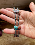 Pink/turquoise Double Strand Necklace – 13” Beaded – Sterling Silver Pearls & Rectangle Variscite