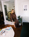 MASON by MASON'S DAUGHTER Kelsey Cape Gown, Chocolate Brown Fringe