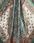 35X35" Teal, Brown and Tan Floral Wild Rag / Scarf WR3457