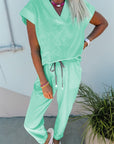 Solid V-Neck Tee and Drawstring Pants Set