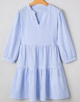 Kaia Stripe Bracelet Sleeve Tiered Dress with Pockets