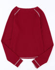 Solid Waffle Knit Round Neck Long Sleeve Top