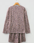 Leopard Ribbed Long Sleeve Top and Shorts Set