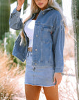 Stripe Denim Chest Pocket Oversize Jacket