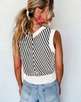 Chevron Contrast V-Neck Sleeveless Sweater Top
