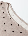 Polka Dot Boat Neck Long Sleeve Ruched T-Shirt
