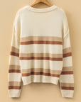 Stripe Reverse Seam Drop Shoulder Baggy Sweater