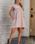 Solid Frilled Trim Short Sleeve Mini Dress