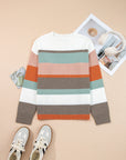 Stripe Colorblock Drop Shoulder Sweater
