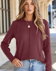 Judith Solid Exposed Seam Long Sleeve Top