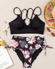 Tropical Colorblock Ribbed High Waist Bikini Swimsuit