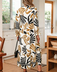 Tropical Contrast Trim Ruffle Hem Dress