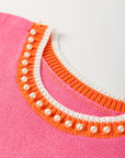 Contrast Trim Pearl Crewneck Sweater Top