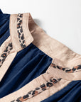 Leopard Trim Flounced 3/4 Sleeve V-Neck Blouse