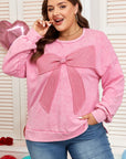 Bonbon Waffle Bowknot Patchwork Graphic Mineral Wash Plus Size Sweatshirt
