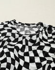 Checker Mesh Mock Neck Short Sleeve T-Shirt