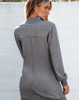 Solid Ribbed Patchwork Pocketed Sweatshirt Dress