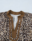 Plus Size Leopard Patchwork Crinkled V-Neck Blouse