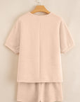 Textured V Neck T Shirt and Shorts Set