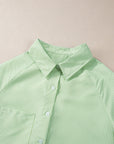 Stripe Shirred Cuff Button-Up Shirt