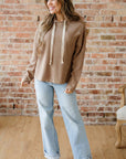 Ribbed Knit Leopard & Lace Drawstring Hoodie